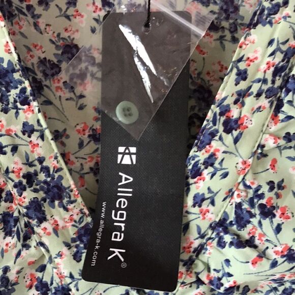 NEW Allegra K Green Floral Shirt - Picture 6 of 7